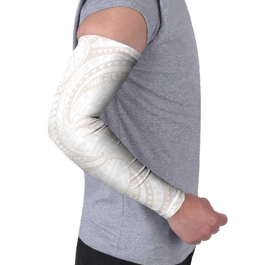White Sunday Lotu Tamaiti Arm Sleeves Polynesian Wave Pastel Nude - Polynesian Pride
