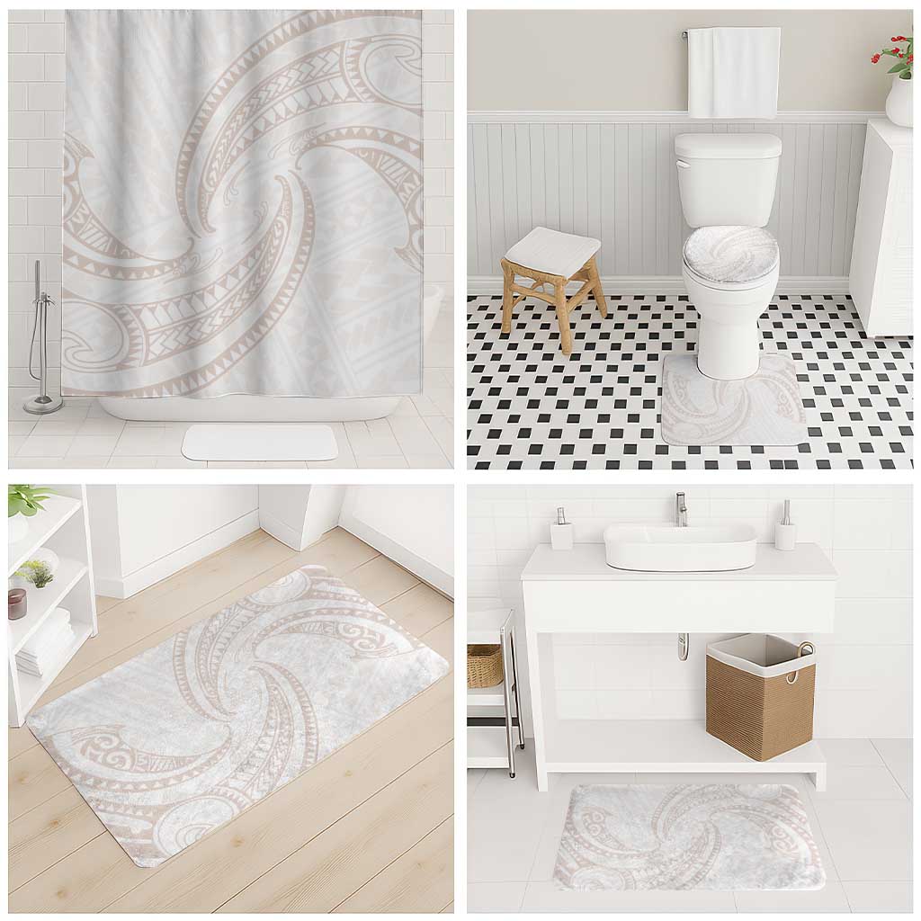White Sunday Lotu Tamaiti Bathroom Set Polynesian Wave Pastel Nude - Polynesian Pride