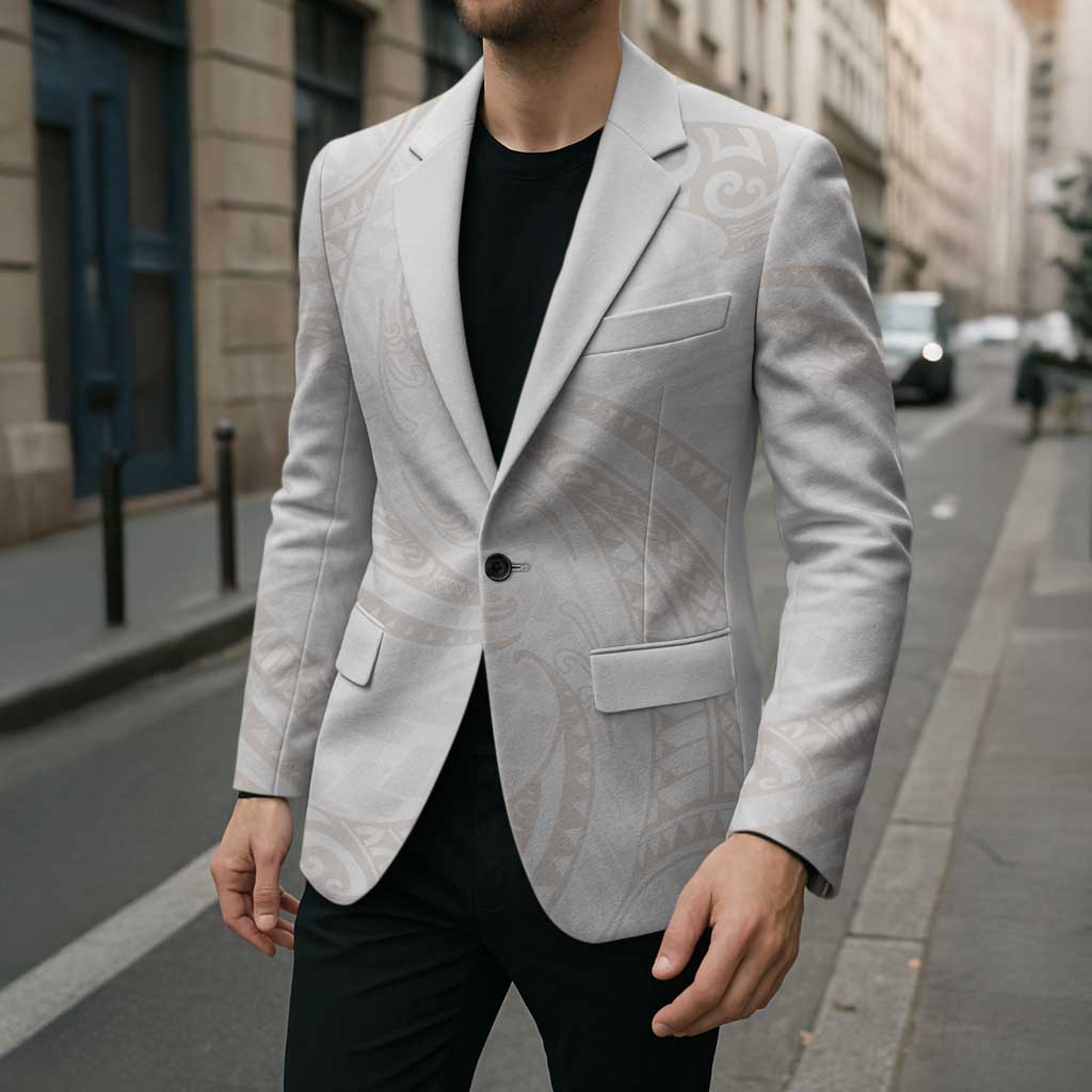 White Sunday Lotu Tamaiti Blazer Polynesian Wave Pastel Nude - Polynesian Pride