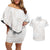White Sunday Lotu Tamaiti Couples Matching Off Shoulder Short Dress and Hawaiian Shirt Polynesian Wave Pastel Nude - Polynesian Pride