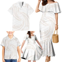 White Sunday Lotu Tamaiti Family Matching Mermaid Dress and Hawaiian Shirt Polynesian Wave Pastel Nude LT9 - Polynesian Pride