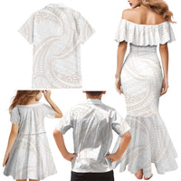 White Sunday Lotu Tamaiti Family Matching Mermaid Dress and Hawaiian Shirt Polynesian Wave Pastel Nude LT9 - Polynesian Pride