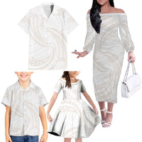 White Sunday Lotu Tamaiti Family Matching Off The Shoulder Long Sleeve Dress and Hawaiian Shirt Polynesian Wave Pastel Nude - Polynesian Pride