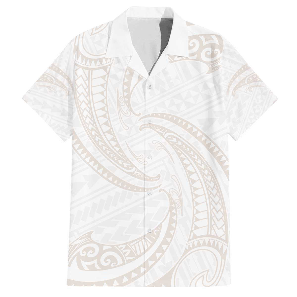 White Sunday Lotu Tamaiti Family Matching Off The Shoulder Long Sleeve Dress and Hawaiian Shirt Polynesian Wave Pastel Nude - Polynesian Pride