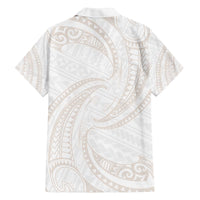 White Sunday Lotu Tamaiti Family Matching Off The Shoulder Long Sleeve Dress and Hawaiian Shirt Polynesian Wave Pastel Nude - Polynesian Pride