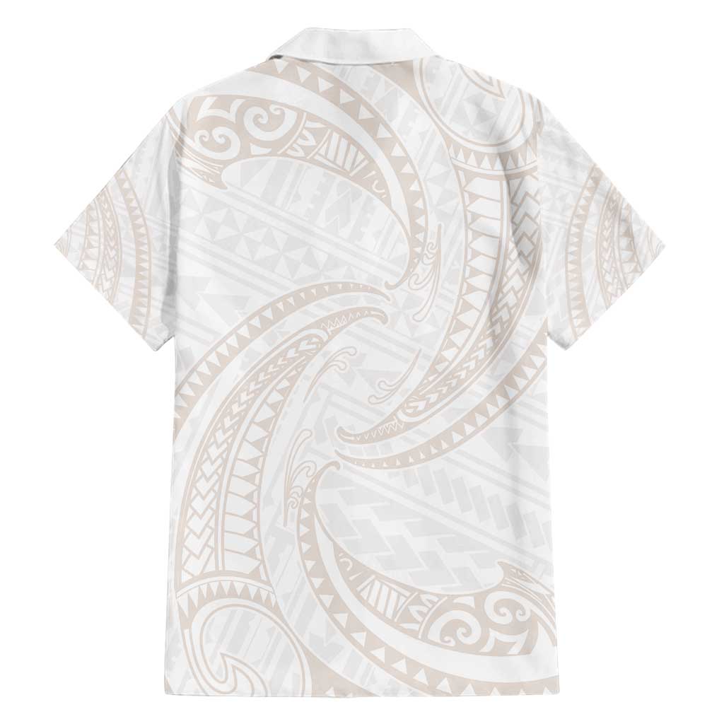 White Sunday Lotu Tamaiti Family Matching Off Shoulder Maxi Dress and Hawaiian Shirt Polynesian Wave Pastel Nude LT9 - Polynesian Pride