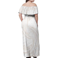 White Sunday Lotu Tamaiti Family Matching Off Shoulder Maxi Dress and Hawaiian Shirt Polynesian Wave Pastel Nude LT9 - Polynesian Pride