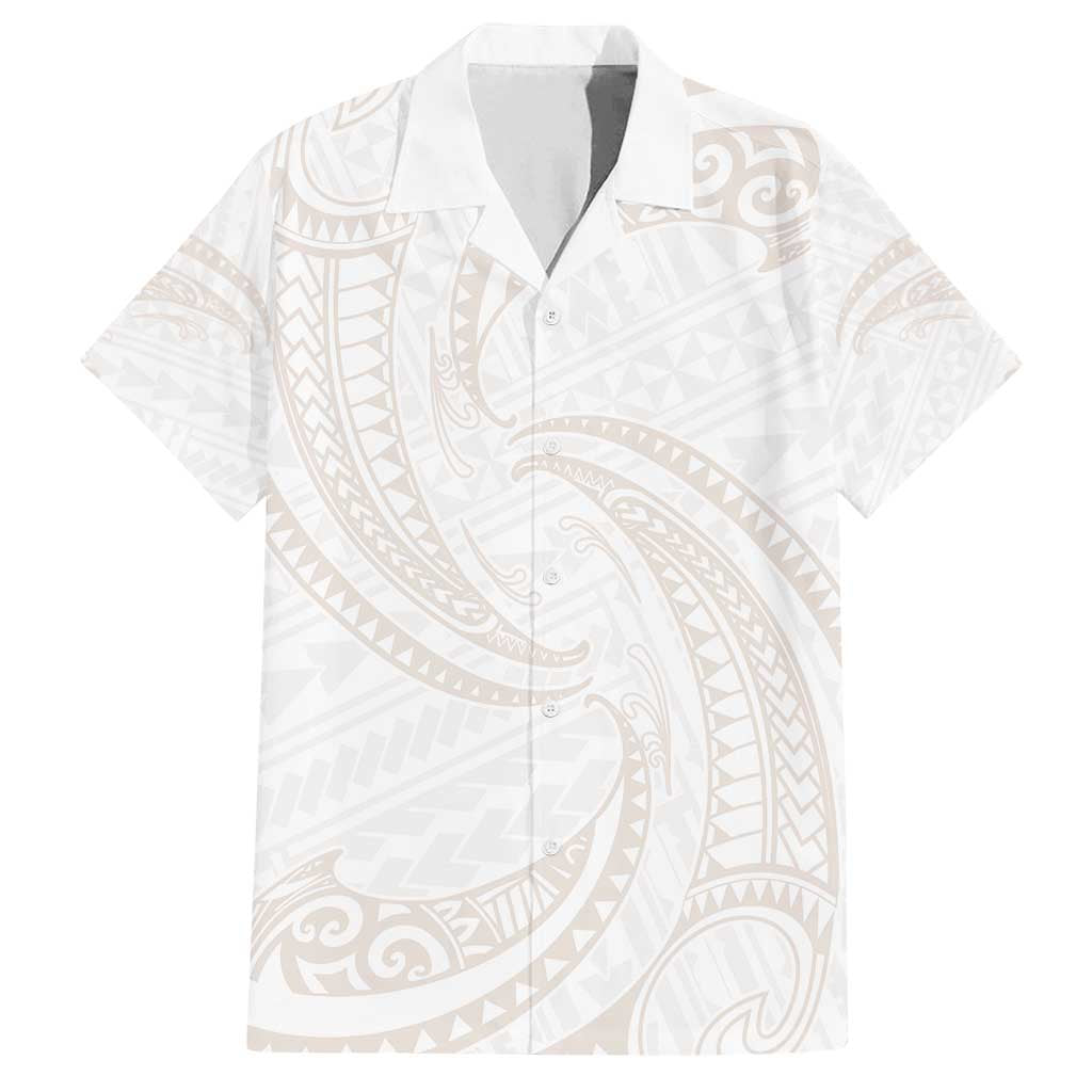 White Sunday Lotu Tamaiti Family Matching Off Shoulder Short Dress and Hawaiian Shirt Polynesian Wave Pastel Nude LT9 Dad's Shirt - Short Sleeve Nude - Polynesian Pride