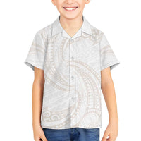 White Sunday Lotu Tamaiti Family Matching Off Shoulder Short Dress and Hawaiian Shirt Polynesian Wave Pastel Nude LT9 Son's Shirt Nude - Polynesian Pride