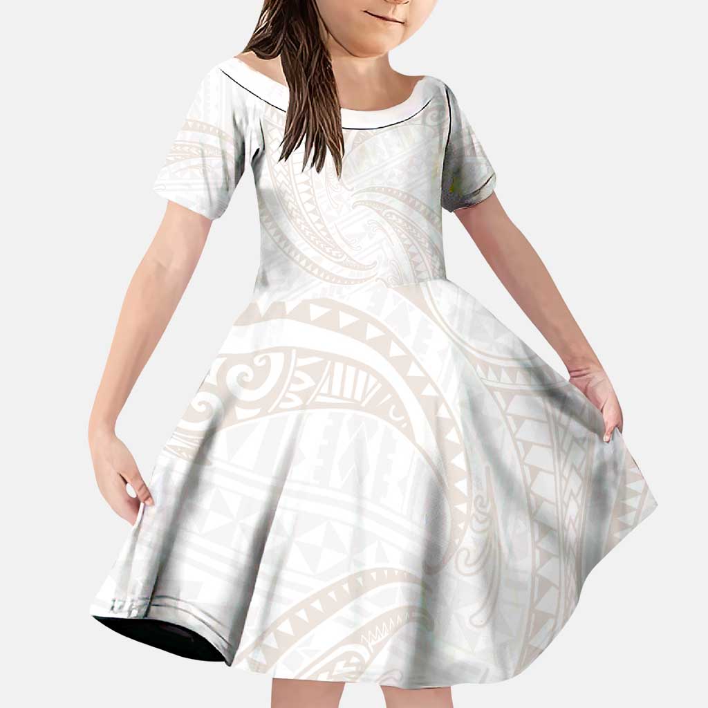 White Sunday Lotu Tamaiti Family Matching Puletasi and Hawaiian Shirt Polynesian Wave Pastel Nude LT9 Daughter's Dress Nude - Polynesian Pride