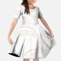 White Sunday Lotu Tamaiti Family Matching Puletasi and Hawaiian Shirt Polynesian Wave Pastel Nude LT9 Daughter's Dress Nude - Polynesian Pride