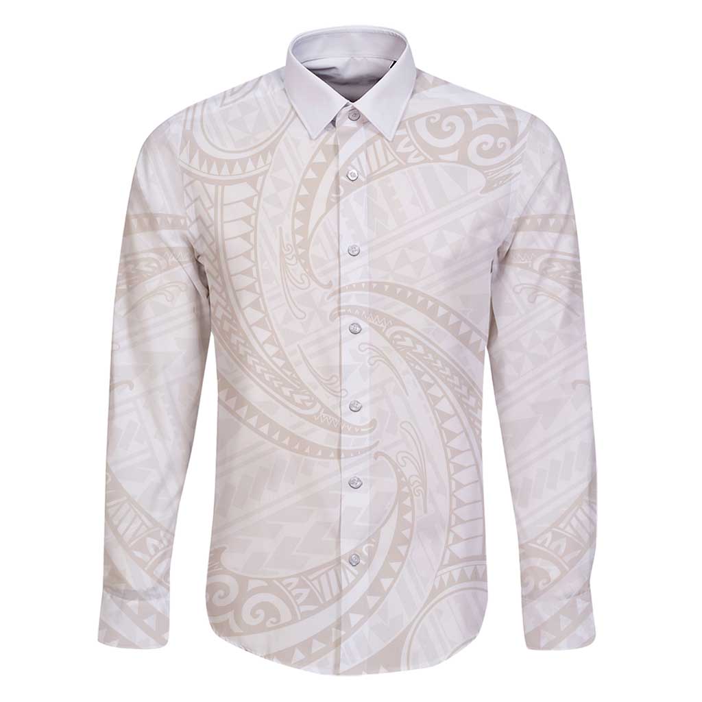 White Sunday Lotu Tamaiti Family Matching Puletasi and Hawaiian Shirt Polynesian Wave Pastel Nude LT9 Dad's Shirt - Long Sleeve Nude - Polynesian Pride
