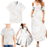 White Sunday Lotu Tamaiti Family Matching Summer Maxi Dress and Hawaiian Shirt Polynesian Wave Pastel Nude LT9 - Polynesian Pride