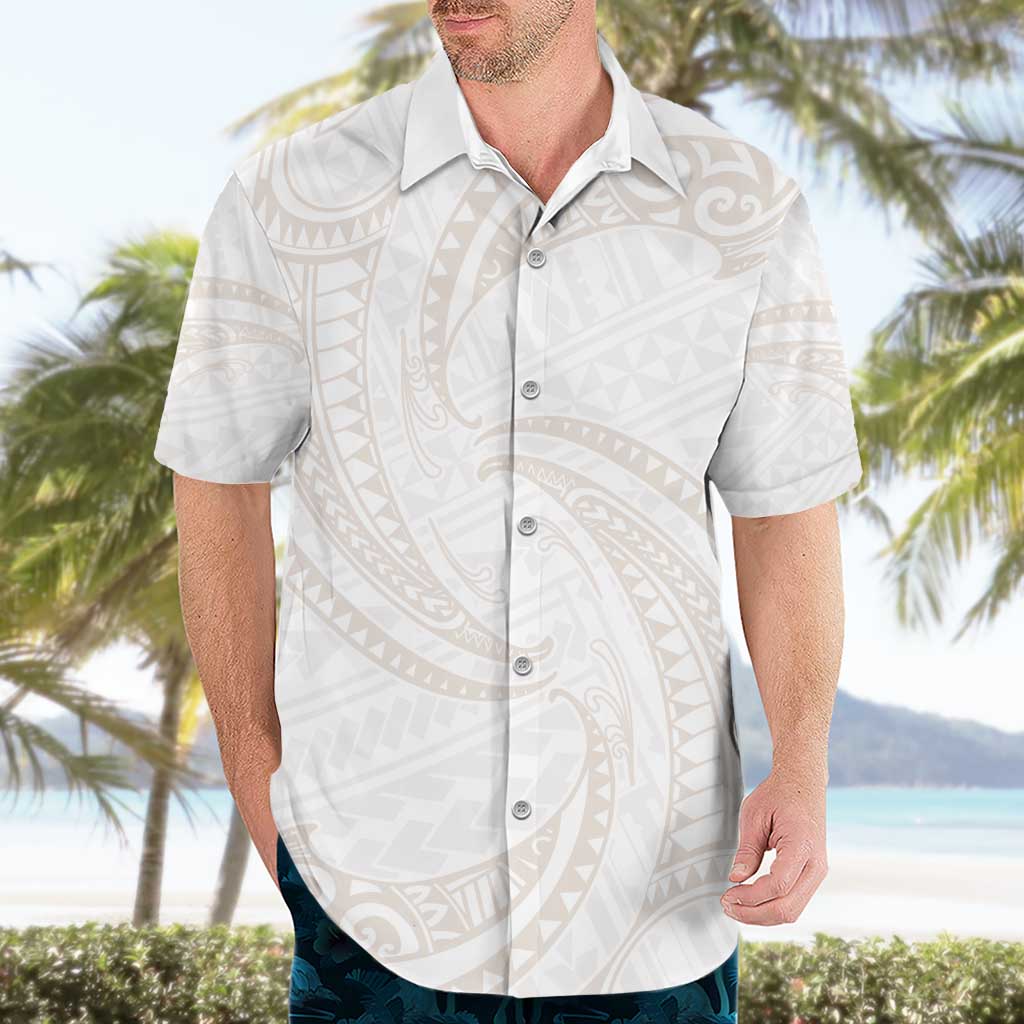 White Sunday Lotu Tamaiti Hawaiian Shirt Polynesian Wave Pastel Nude - Polynesian Pride