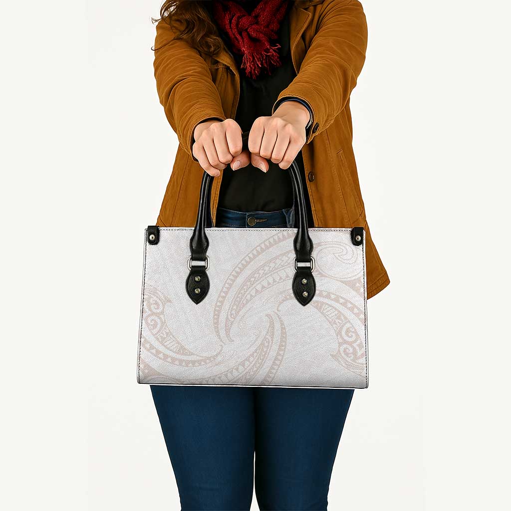White Sunday Lotu Tamaiti Leather Bag Polynesian Wave Pastel Nude - Polynesian Pride