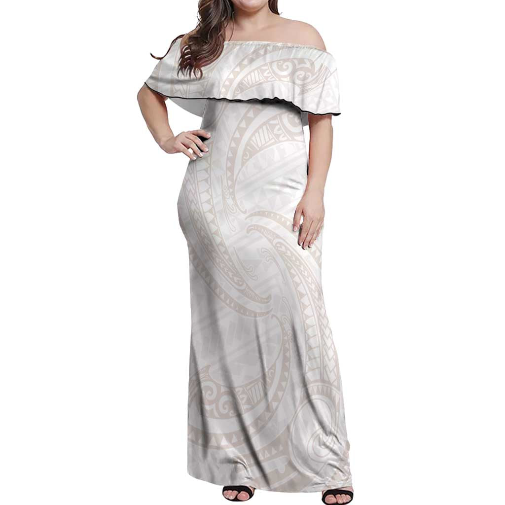 White Sunday Lotu Tamaiti Off Shoulder Maxi Dress Polynesian Wave Pastel Nude LT9 Women Nude - Polynesian Pride