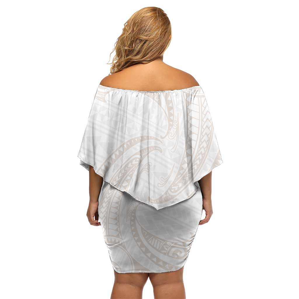 White Sunday Lotu Tamaiti Off Shoulder Short Dress Polynesian Wave Pastel Nude - Polynesian Pride