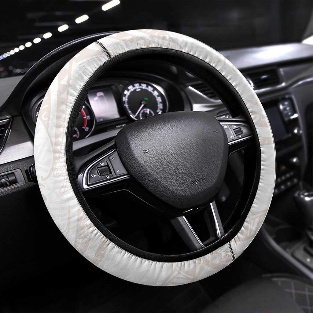 White Sunday Lotu Tamaiti Steering Wheel Cover Polynesian Wave Pastel Nude - Polynesian Pride