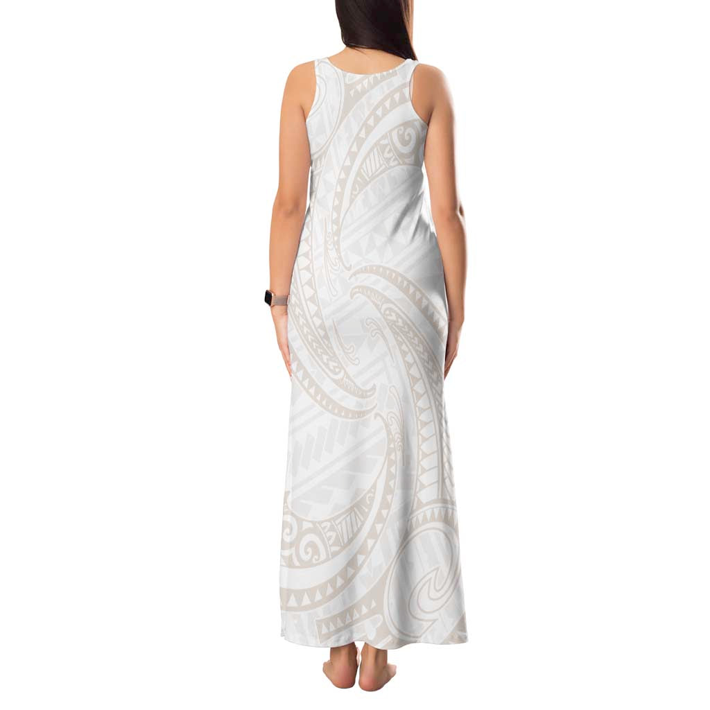 White Sunday Lotu Tamaiti Tank Maxi Dress Polynesian Wave Pastel Nude LT9 - Polynesian Pride