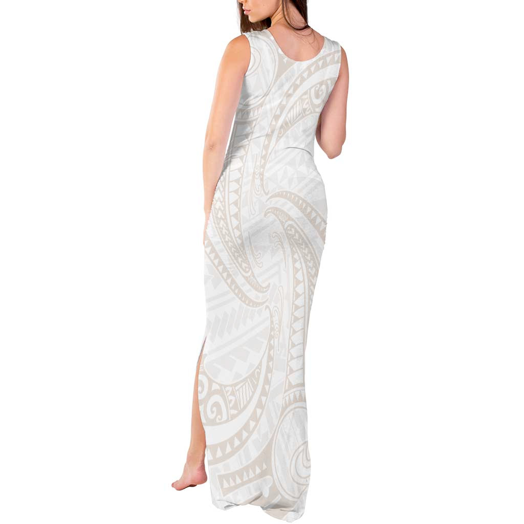 White Sunday Lotu Tamaiti Tank Maxi Dress Polynesian Wave Pastel Nude LT9 - Polynesian Pride