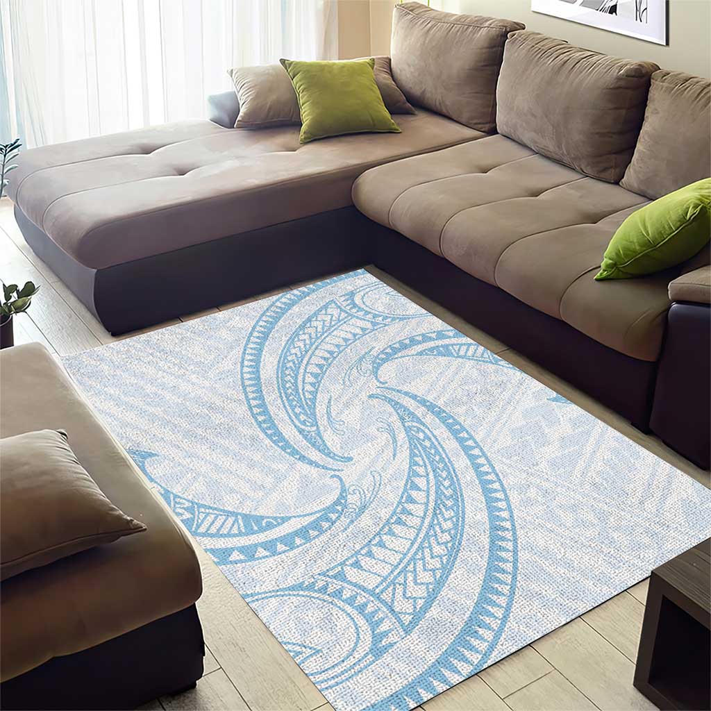 White Sunday Lotu Tamaiti Area Rug Polynesian Wave Pastel Sky Blue - Polynesian Pride