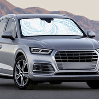 White Sunday Lotu Tamaiti Auto Sun Shade Polynesian Wave Pastel Sky Blue - Polynesian Pride