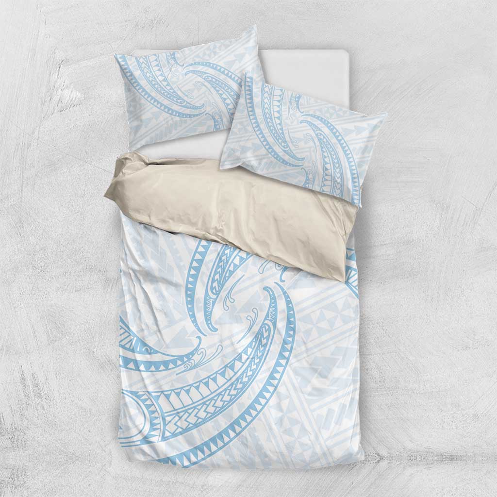 White Sunday Lotu Tamaiti Bedding Set Polynesian Wave Pastel Sky Blue LT9 US Twin 172cm x 218cm Blue - Polynesian Pride