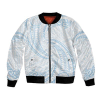 White Sunday Lotu Tamaiti Bomber Jacket Polynesian Wave Pastel Sky Blue - Polynesian Pride