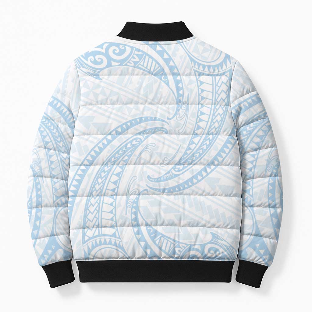White Sunday Lotu Tamaiti Bomber Puffer Jacket Polynesian Wave Pastel Sky Blue - Polynesian Pride