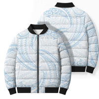 White Sunday Lotu Tamaiti Bomber Puffer Jacket Polynesian Wave Pastel Sky Blue - Polynesian Pride