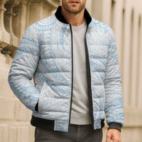 White Sunday Lotu Tamaiti Bomber Puffer Jacket Polynesian Wave Pastel Sky Blue - Polynesian Pride