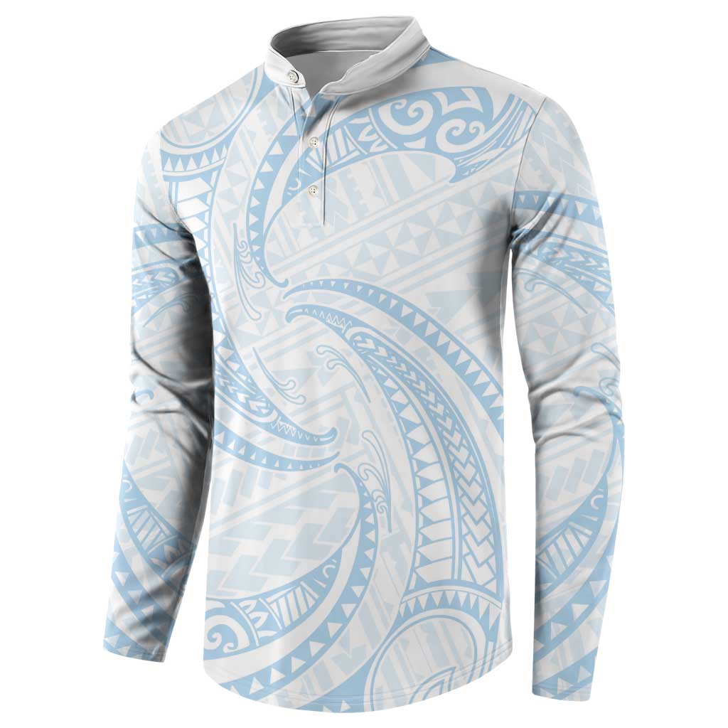 White Sunday Lotu Tamaiti Button Sweatshirt Polynesian Wave Pastel Sky Blue - Polynesian Pride