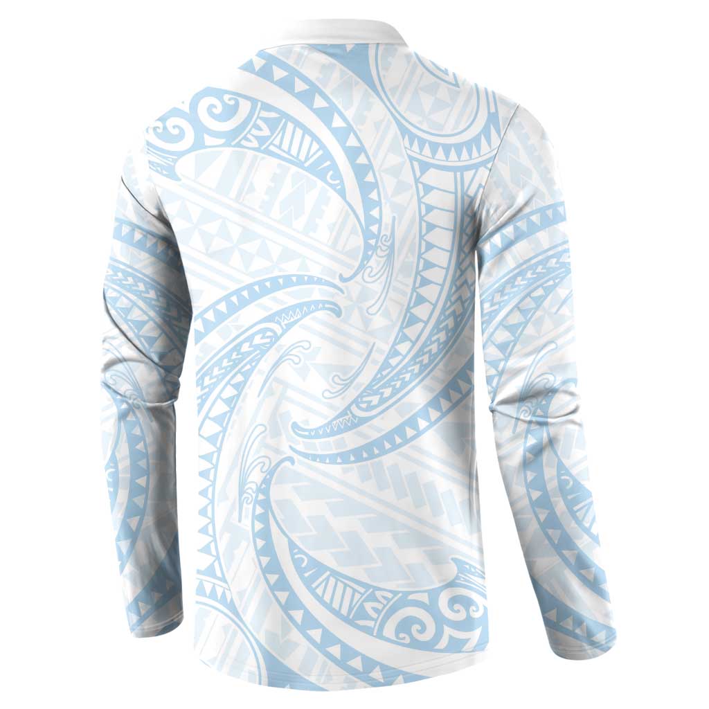 White Sunday Lotu Tamaiti Button Sweatshirt Polynesian Wave Pastel Sky Blue - Polynesian Pride