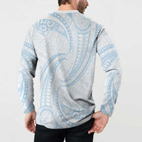 White Sunday Lotu Tamaiti Button Sweatshirt Polynesian Wave Pastel Sky Blue - Polynesian Pride