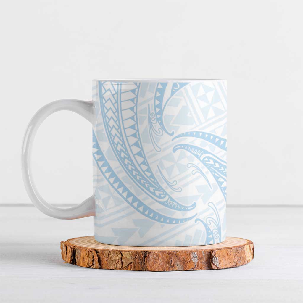 White Sunday Lotu Tamaiti Ceramic Mug Polynesian Wave Pastel Sky Blue - Polynesian Pride