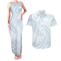 White Sunday Lotu Tamaiti Couples Matching Tank Maxi Dress and Hawaiian Shirt Polynesian Wave Pastel Sky Blue - Polynesian Pride