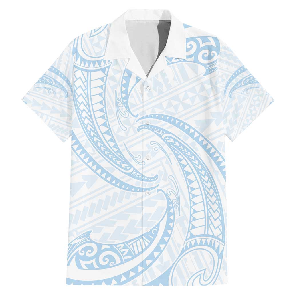 White Sunday Lotu Tamaiti Family Matching Mermaid Dress and Hawaiian Shirt Polynesian Wave Pastel Sky Blue - Polynesian Pride