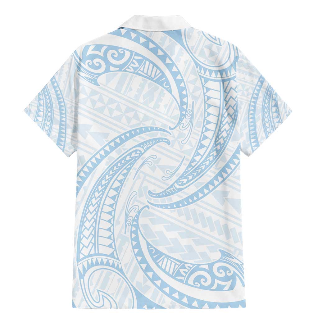 White Sunday Lotu Tamaiti Family Matching Mermaid Dress and Hawaiian Shirt Polynesian Wave Pastel Sky Blue - Polynesian Pride