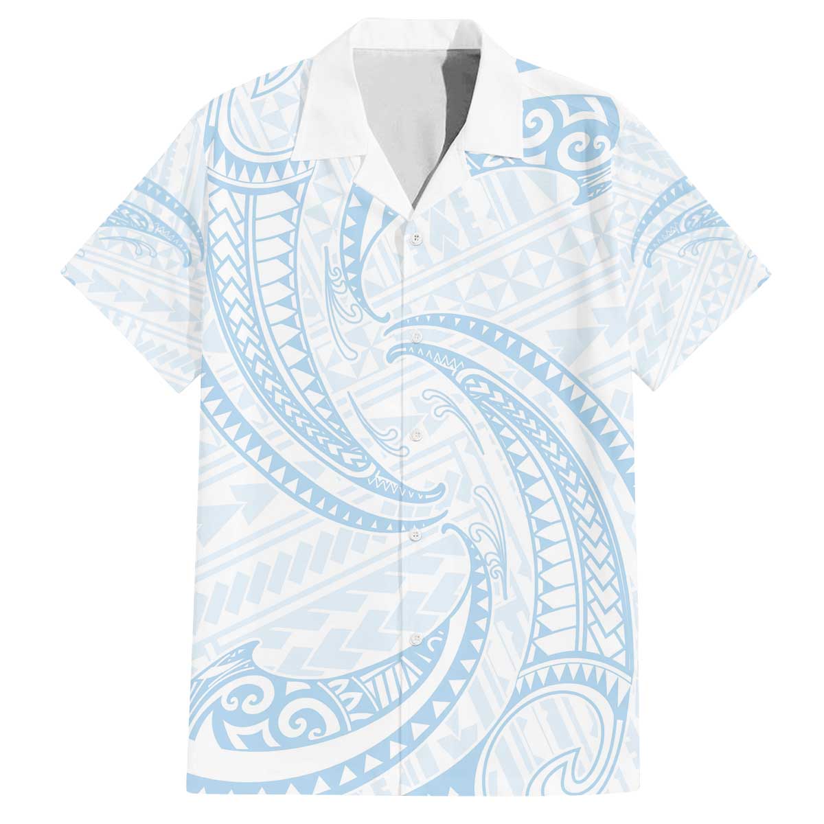 White Sunday Lotu Tamaiti Family Matching Off The Shoulder Long Sleeve Dress and Hawaiian Shirt Polynesian Wave Pastel Sky Blue - Polynesian Pride