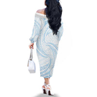 White Sunday Lotu Tamaiti Family Matching Off The Shoulder Long Sleeve Dress and Hawaiian Shirt Polynesian Wave Pastel Sky Blue - Polynesian Pride