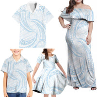 White Sunday Lotu Tamaiti Family Matching Off Shoulder Maxi Dress and Hawaiian Shirt Polynesian Wave Pastel Sky Blue LT9 - Polynesian Pride