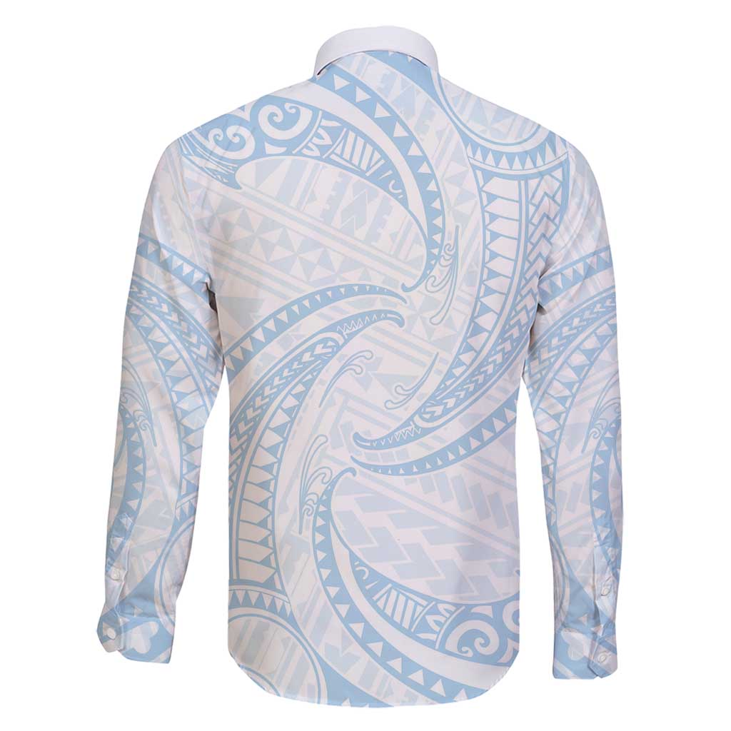 White Sunday Lotu Tamaiti Family Matching Off Shoulder Maxi Dress and Hawaiian Shirt Polynesian Wave Pastel Sky Blue LT9 - Polynesian Pride