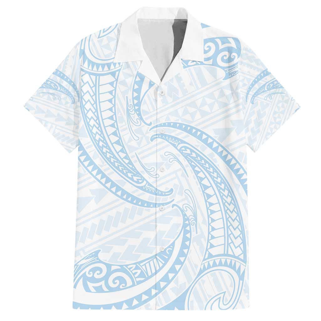 White Sunday Lotu Tamaiti Family Matching Summer Maxi Dress and Hawaiian Shirt Polynesian Wave Pastel Sky Blue LT9 Dad's Shirt - Short Sleeve Blue - Polynesian Pride