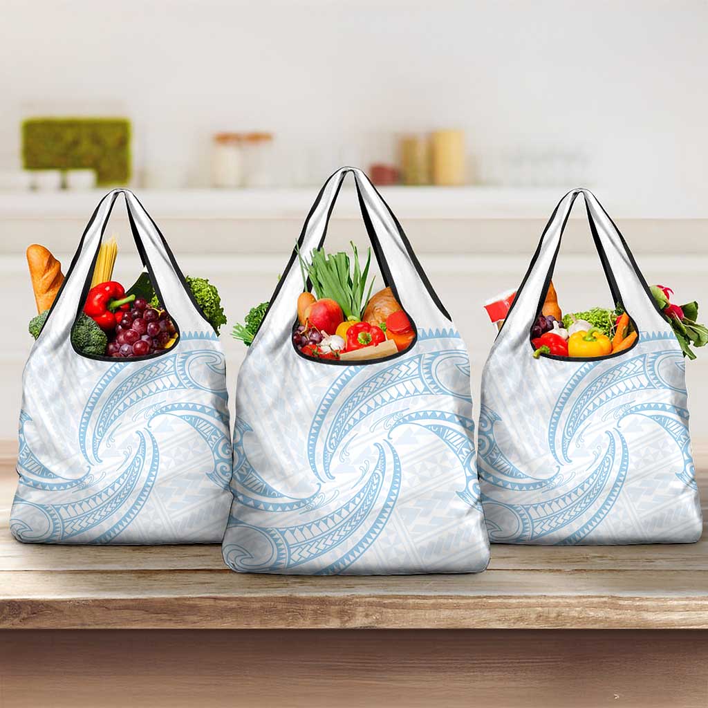 White Sunday Lotu Tamaiti Grocery Bag Polynesian Wave Pastel Sky Blue - Polynesian Pride