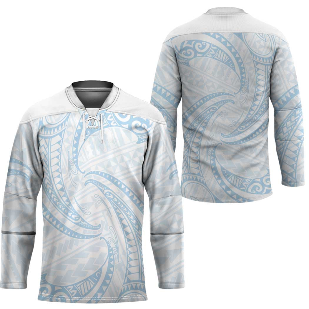 White Sunday Lotu Tamaiti Hockey Jersey Polynesian Wave Pastel Sky Blue - Polynesian Pride