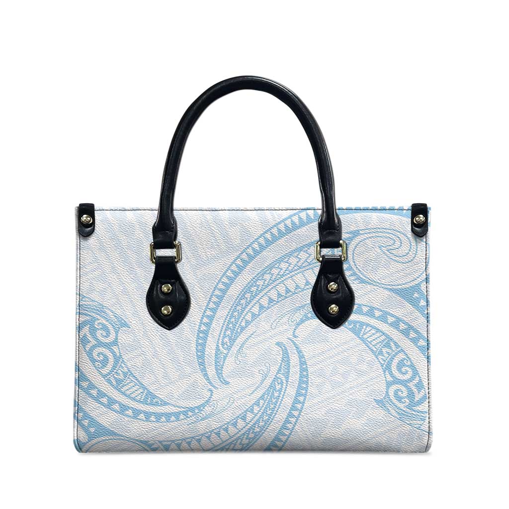 White Sunday Lotu Tamaiti Leather Bag Polynesian Wave Pastel Sky Blue - Polynesian Pride