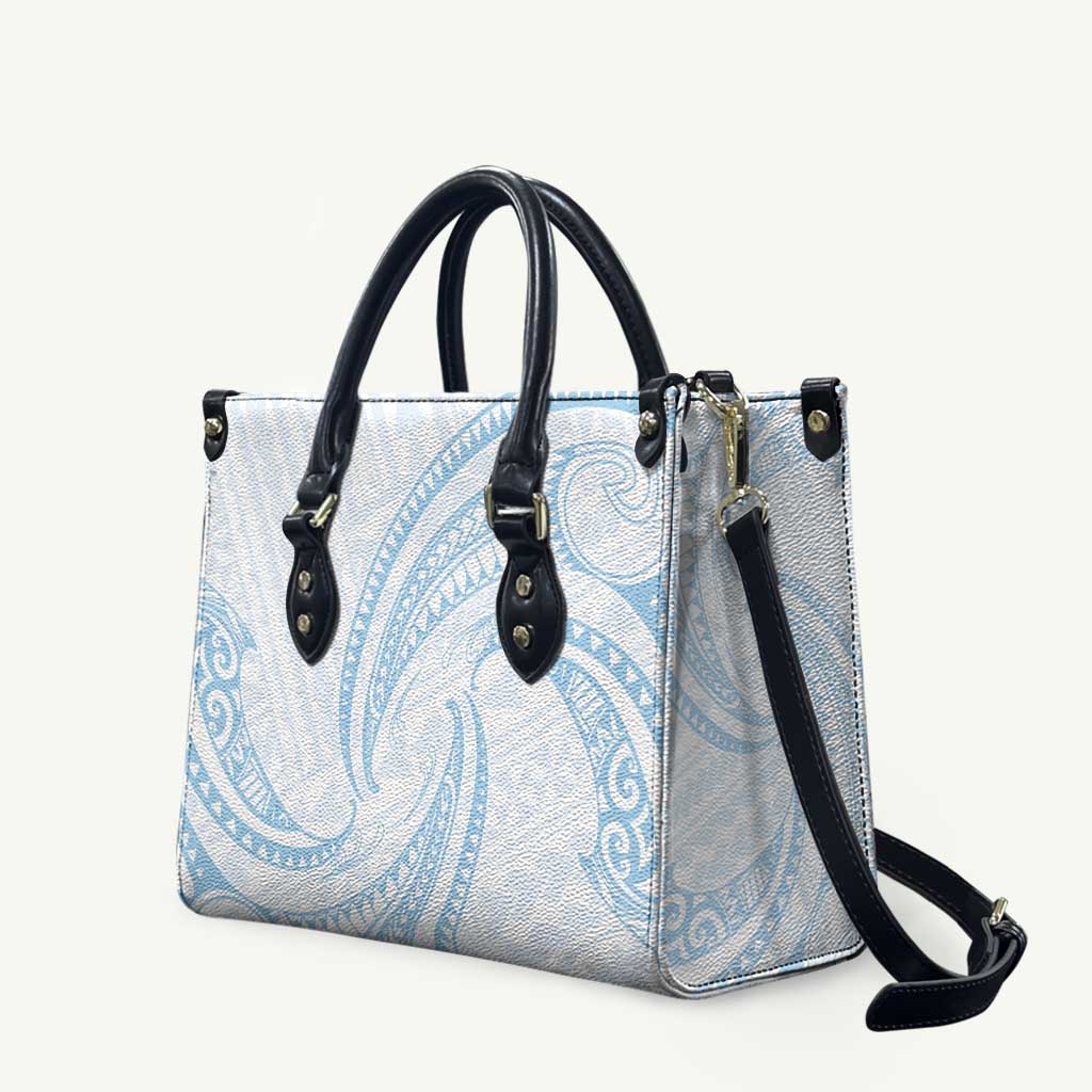 White Sunday Lotu Tamaiti Leather Bag Polynesian Wave Pastel Sky Blue - Polynesian Pride