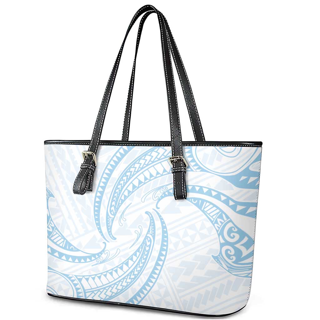 White Sunday Lotu Tamaiti Leather Tote Bag Polynesian Wave Pastel Sky Blue LT9 - Polynesian Pride