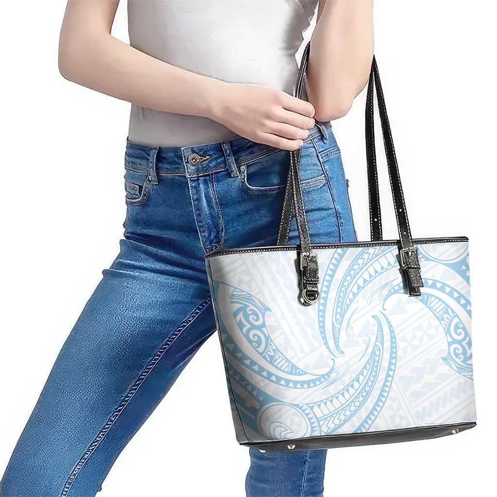 White Sunday Lotu Tamaiti Leather Tote Bag Polynesian Wave Pastel Sky Blue LT9 - Polynesian Pride