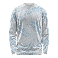 White Sunday Lotu Tamaiti Long Sleeve Shirt Polynesian Wave Pastel Sky Blue - Polynesian Pride